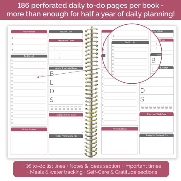 Bloom Daily Planner Bound To Do Book, Floral Dots (Set of 2) - Picture 7 of 9